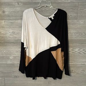 Dana Bachman Tunic Top - Block Tan white Black Dolman Sleeve Long Lined Sz XL
